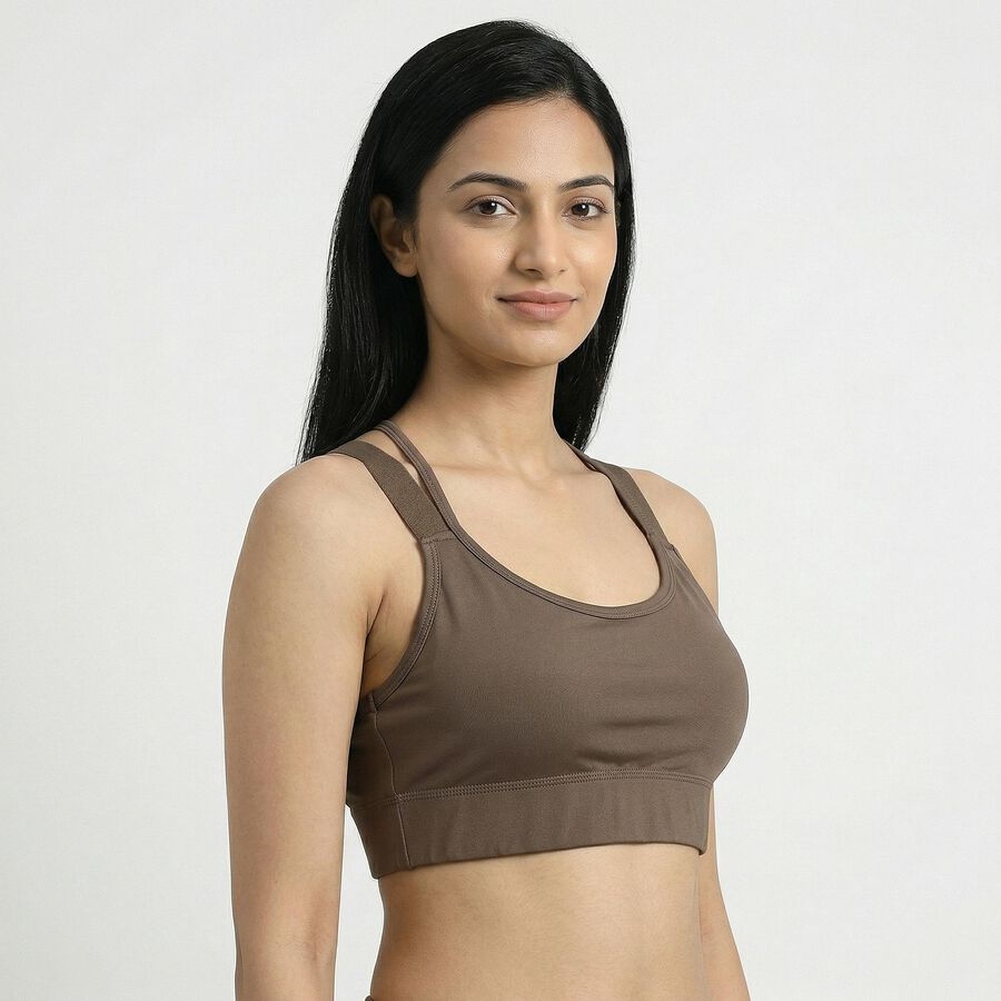 Women's Brown Wireless Sports Bra, Brown, large