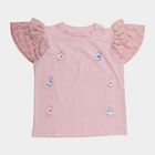 Girls Pink Cotton Round Neck Graphic Printed T-Shirt, हल्का गुलाबी, small