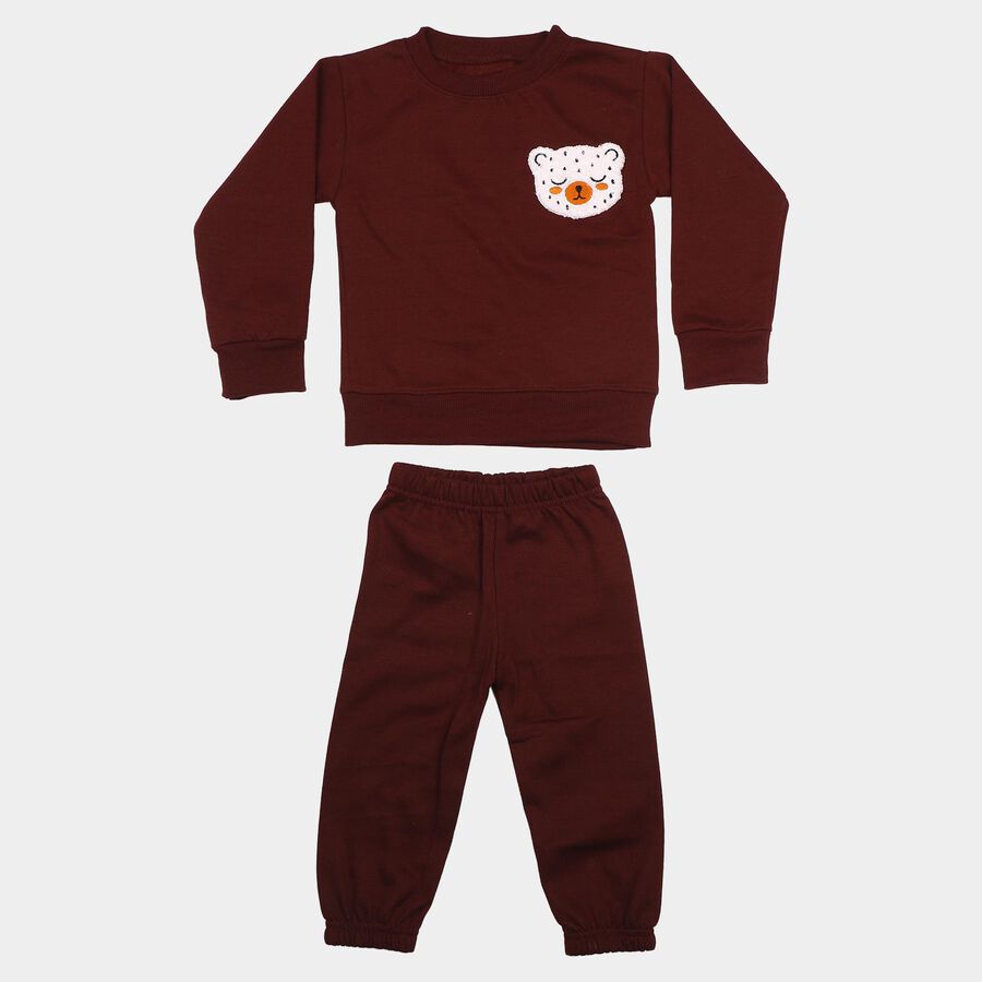 Girls Wine Round Neck Lounge Hipster Set, वाइन, large