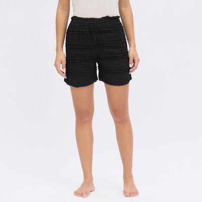 Ladies' Black Textured Elastic Waist Shorts