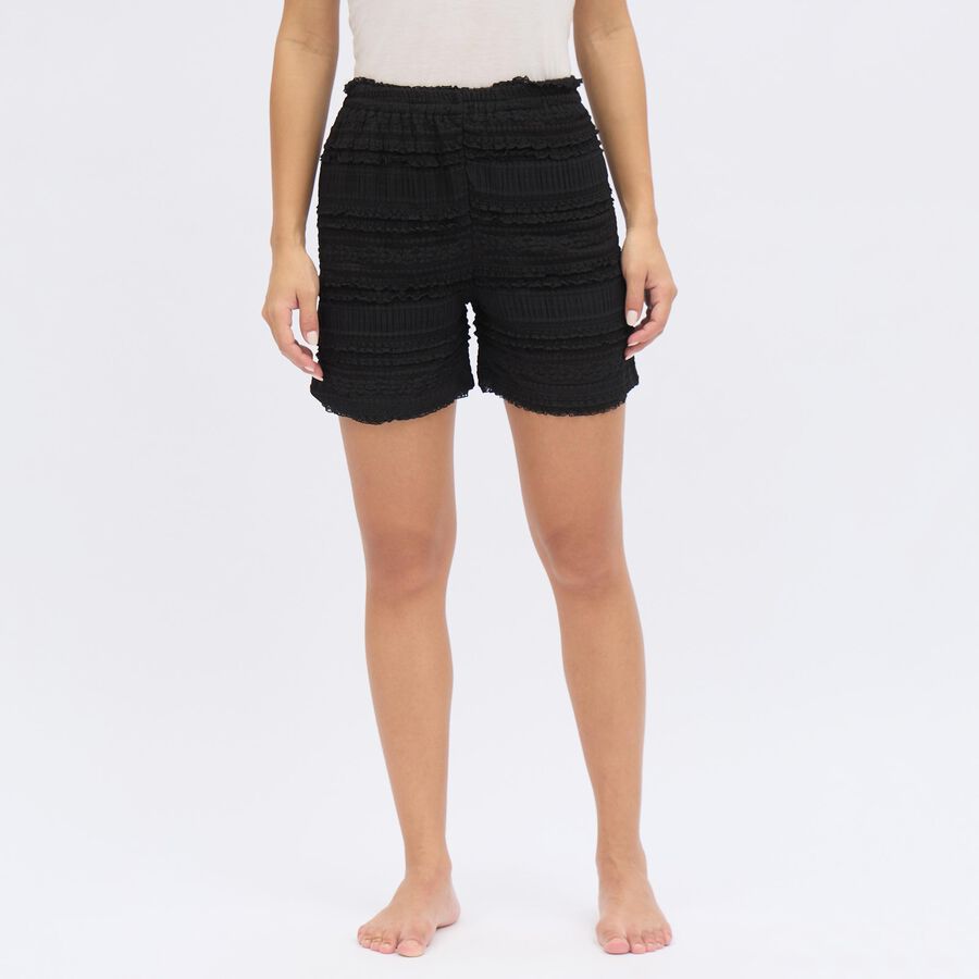 Ladies' Black Textured Elastic Waist Shorts, Black, large image number null