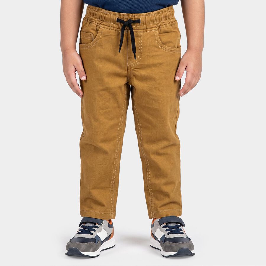 Boys Beige Straight Fit Drawstring Waist Jeans, Beige, large