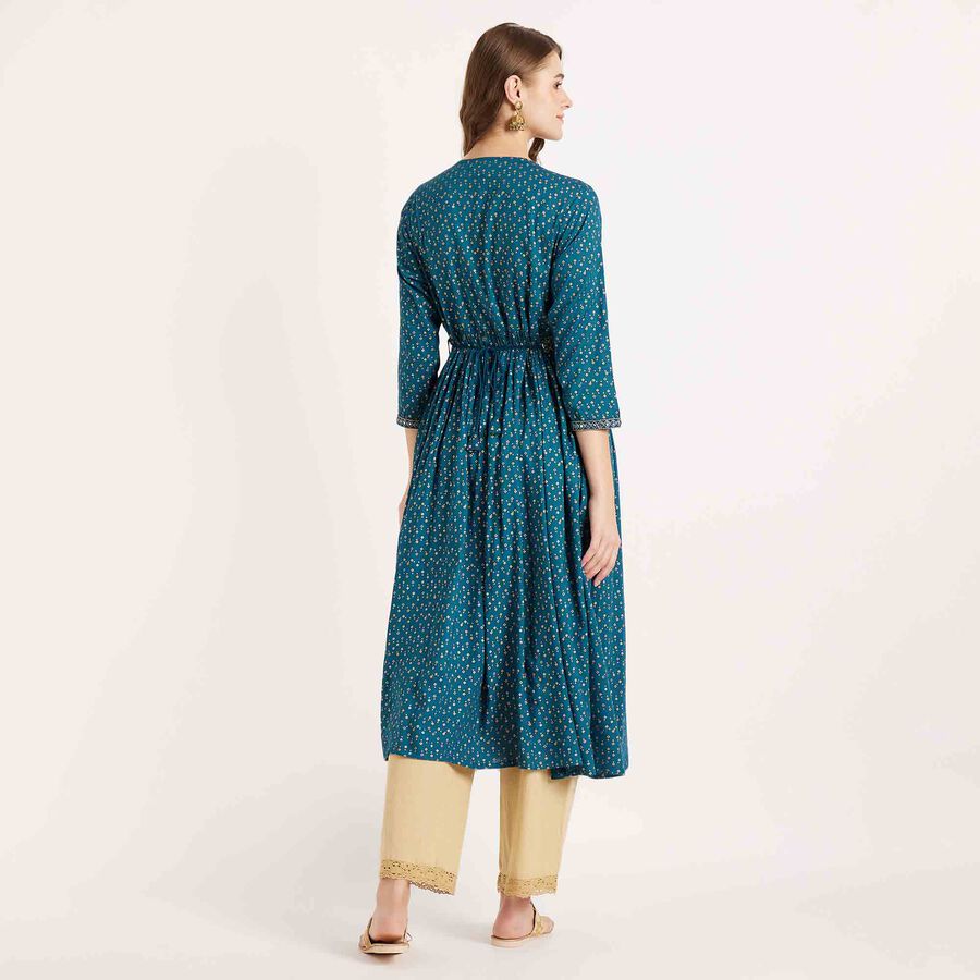 Embroidered 3/4th Sleeve Kurta, टील ब्लू, large image number null
