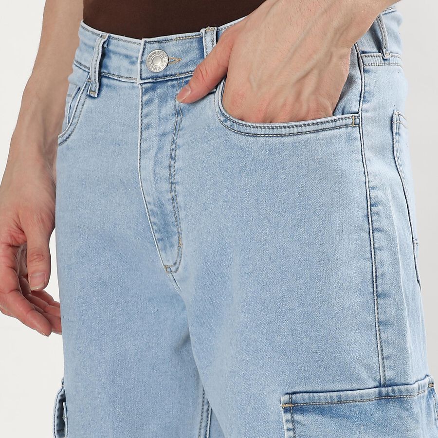 Men's Light Blue Straight Fit Cargo Jeans, Light Blue, large image number null