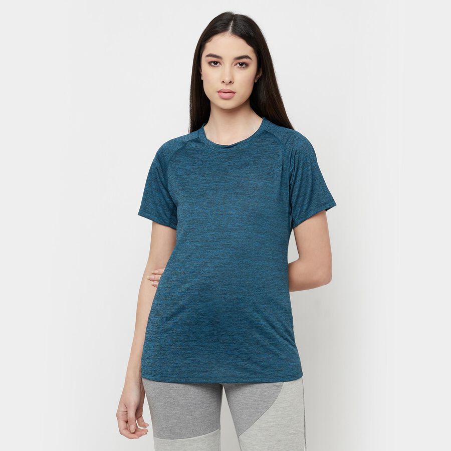 Cut N Sew Round Neck T-Shirt, Teal Blue, large image number null