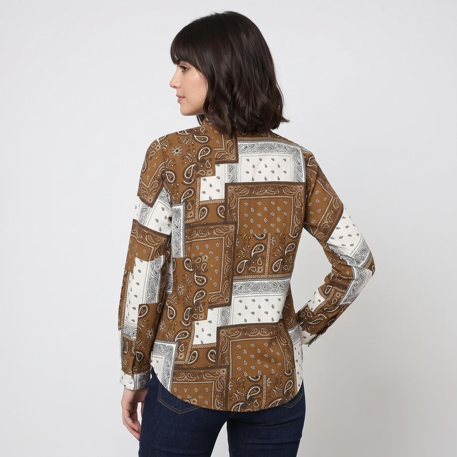 Women's Khaki Printed Collared Shirt, खाकी, large