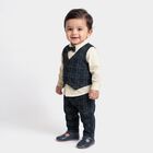 Infants' Navy Blue 100% Cotton Collared Neck Checked Baba Suit, Navy Blue, small