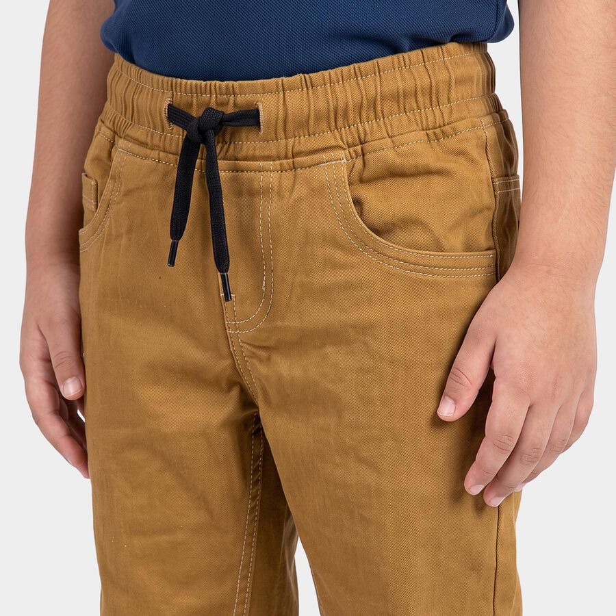 Boys Beige Straight Fit Drawstring Waist Jeans, Beige, large