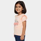 Girls' Pink Cotton Round Neck Casual T-Shirt, हल्का गुलाबी, small
