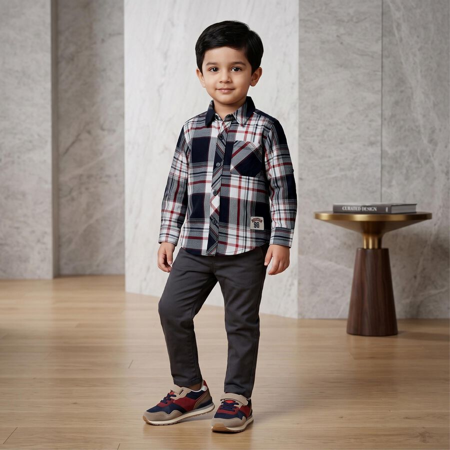 Boys Red Cotton Long Sleeve Collar Neck Shirt, Red, large