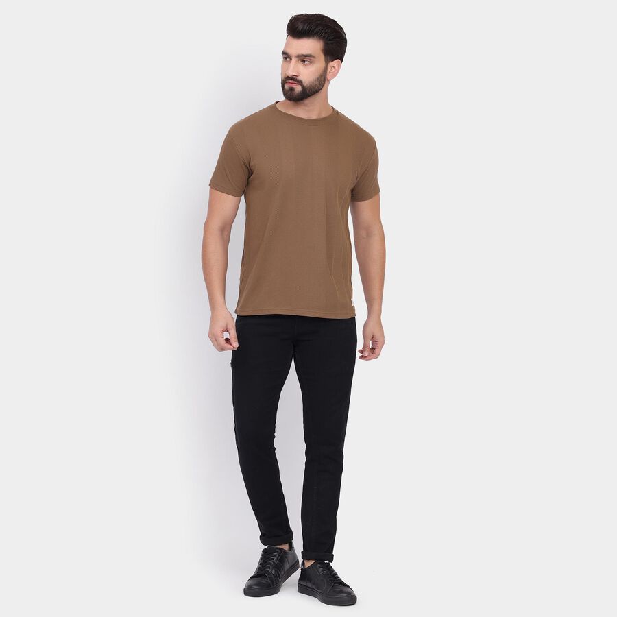Men's Round Neck Half Sleeves T-Shirt, भूरा, large