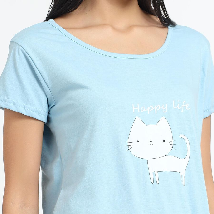 Women's Light Blue Round Neck Casual Nighty, Light Blue, large image number null