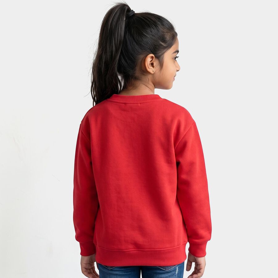 Girls' Fuchsia Crew Neck Pullover Sweatshirt, रानी (फ्यूशिया), large