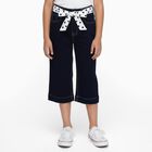 Girls' Deep Navy Blue Cotton Blend Polka Dot Belt Capri, Mid Blue, small image number null