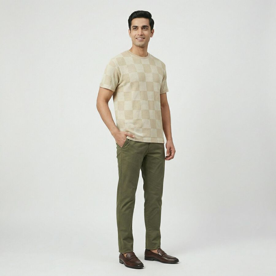 Men's Grey Round Neck Casual T-Shirt, हल्का ग्रे, large