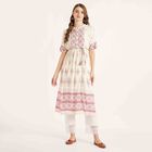Printed 3/4th Sleeve Kurta, ऑफ व्हाइट, small image number null