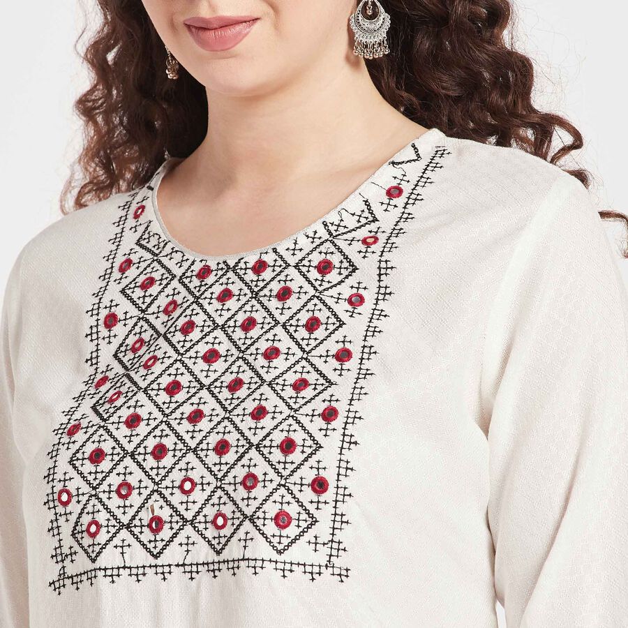 Embroidered Straight Kurti, ऑफ व्हाइट, large image number null