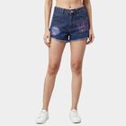 Women's Blue Regular Fit High-Rise Denim Shorts, मध्यम नीला, small