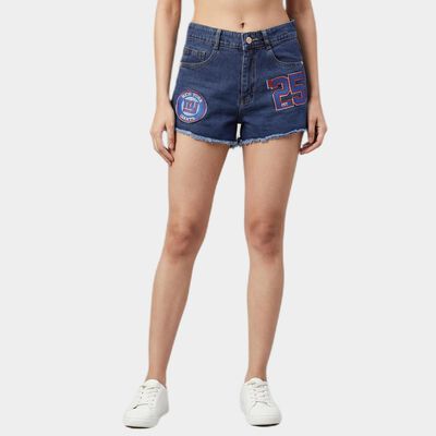 Women's Blue Regular Fit High-Rise Denim Shorts