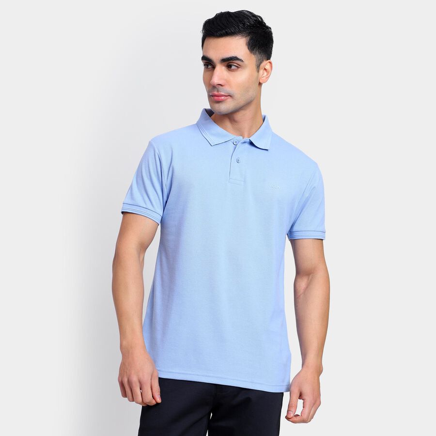 Men's Collared Half Sleeves T-Shirt , हल्का नीला, large