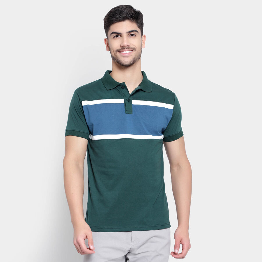 Cut & Sew Polo Shirt, Dark Green, large image number null