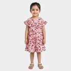 Girls' Pink Floral Printed Fit and Flare Frock, Light Pink, small