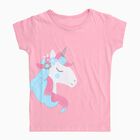 Girls' Pink Cotton Round Neck Casual T-Shirt, गुलाबी, small