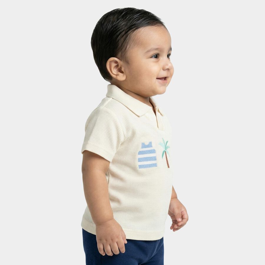 Infants Off-White Cotton Polo Neck Casual T-Shirt, Off White, large