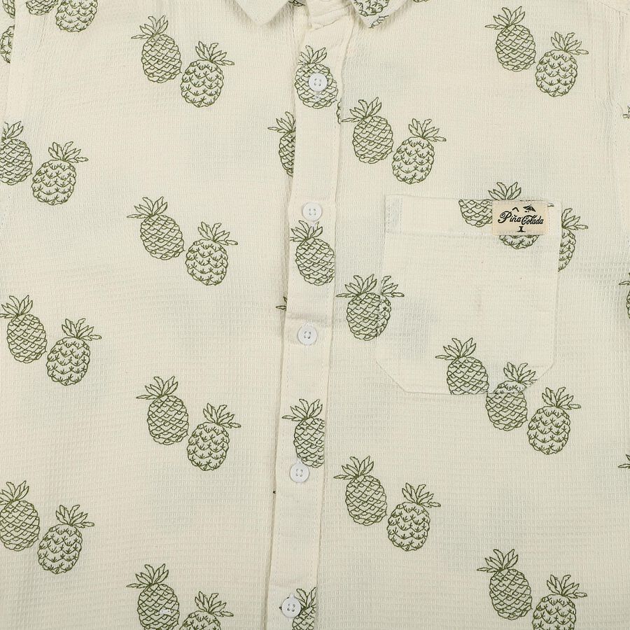 Boys White Cotton Casual Shirt, Off White, large