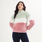 Women's Pastel Pink and Mint Green Zip Neck Casual Sweatshirt, गुलाबी, small image number null