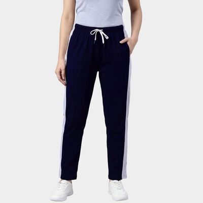 Women's Navy Blue Slim Fit Side-Striped Track Pants