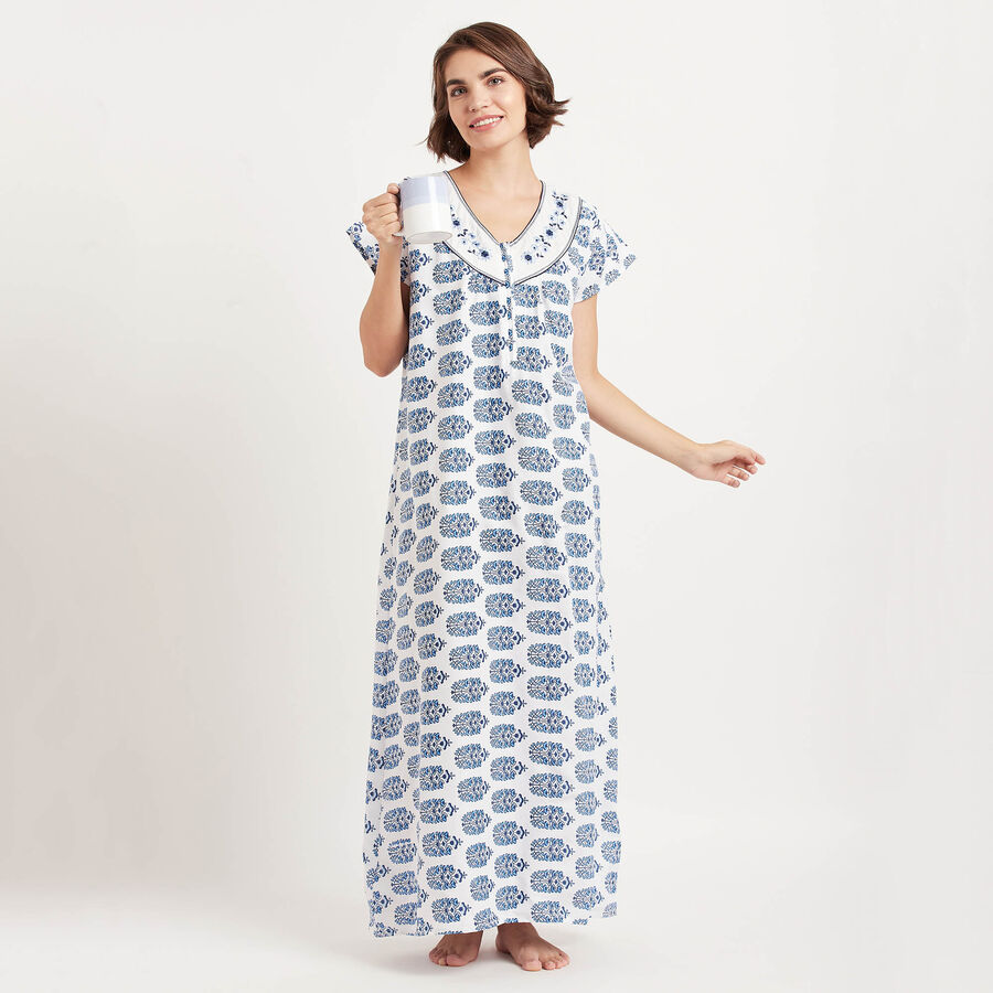 Printed Nighty, White, large image number null