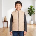 Boys Beige Stand Collar Puffer Jacket, Beige, small