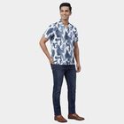 Men's Navy Blue Cotton Spread Collar Slim Fit Casual Shirt, Navy Blue, small