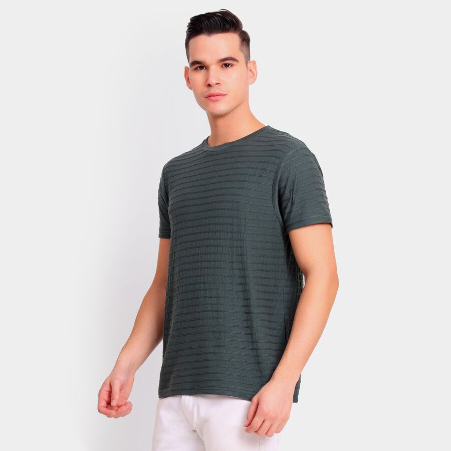 Men's Round Neck Half Sleeves T-Shirt, गहरा हरा, large image number null