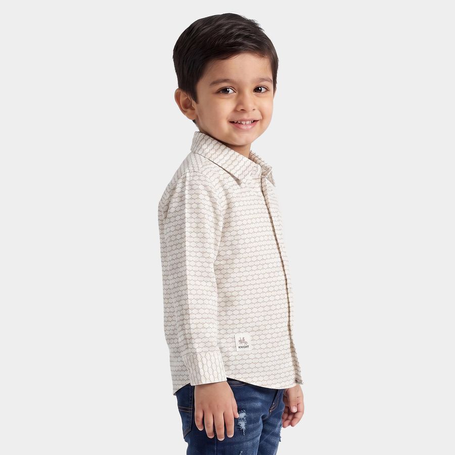 Boys Cream Cotton Long Sleeve Collar Shirt, ऑफ व्हाइट, large