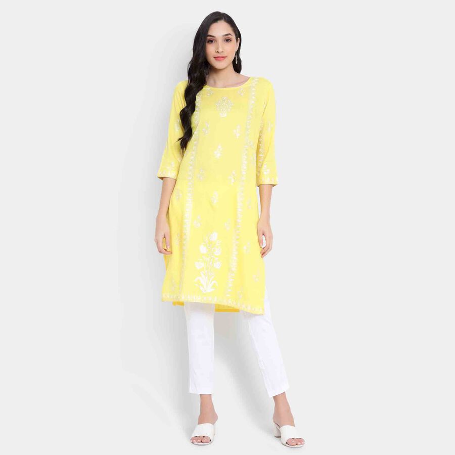 3/4th Sleeves Straight Kurta, Yellow, large image number null