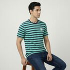 Men's Blue Round Neck Casual T-Shirt, Aqua, small