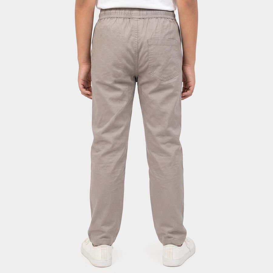 Boys Grey Straight Fit Drawstring Waist Trousers, हल्का ग्रे, large