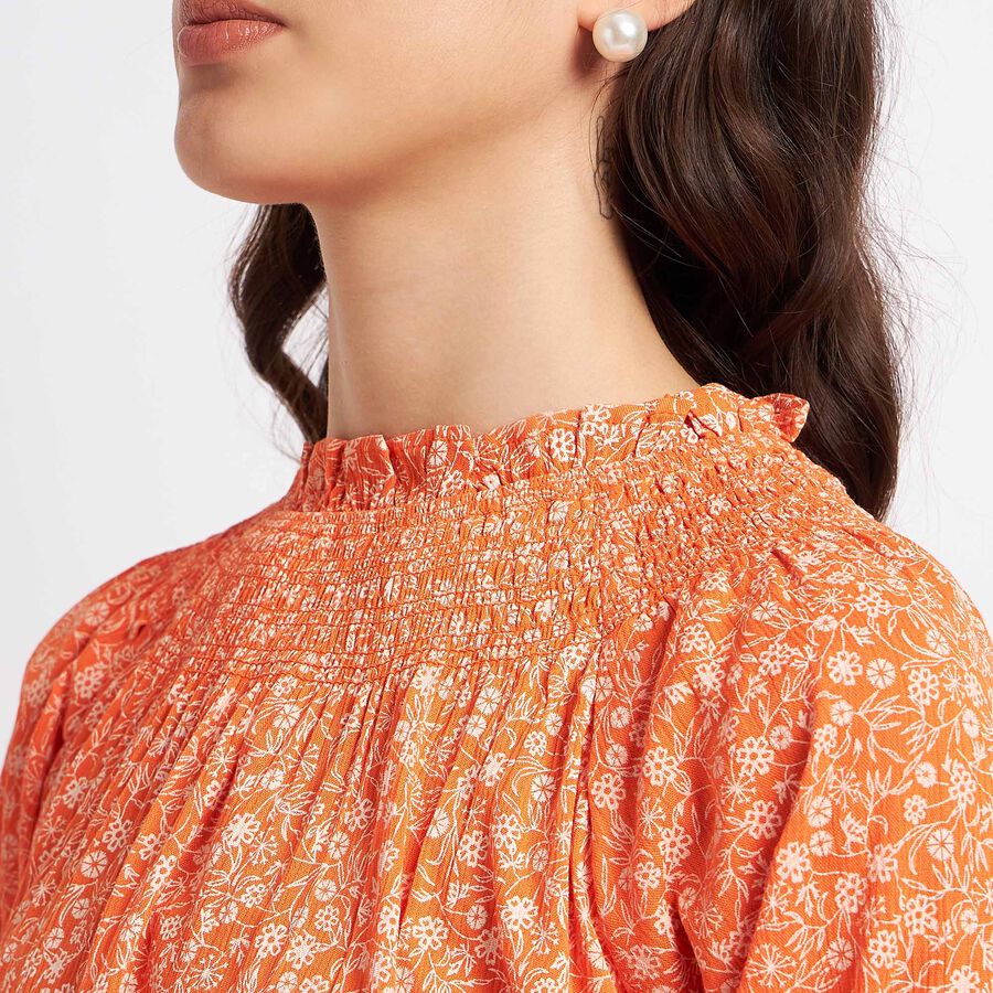 All Over Print Elbow Sleeve Top, Orange, large image number null