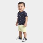 Infants' Navy Blue 100% Cotton Round Neck Graphic Print Baba Suit, Navy Blue, small