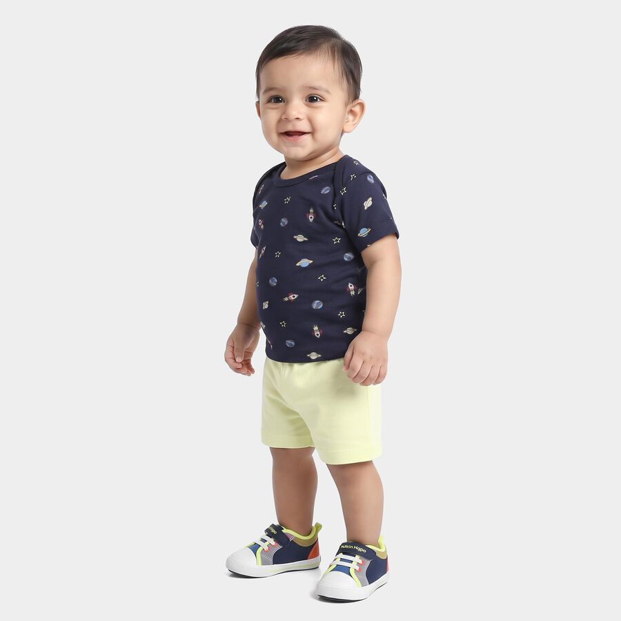 Infants' Navy Blue 100% Cotton Round Neck Graphic Print Baba Suit, Navy Blue, large