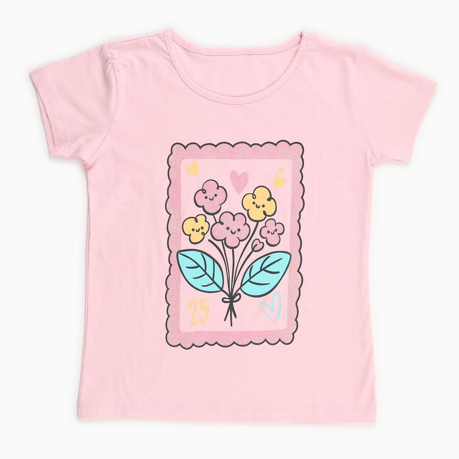 Girls' 100% Cotton T-Shirt, हल्का गुलाबी, large