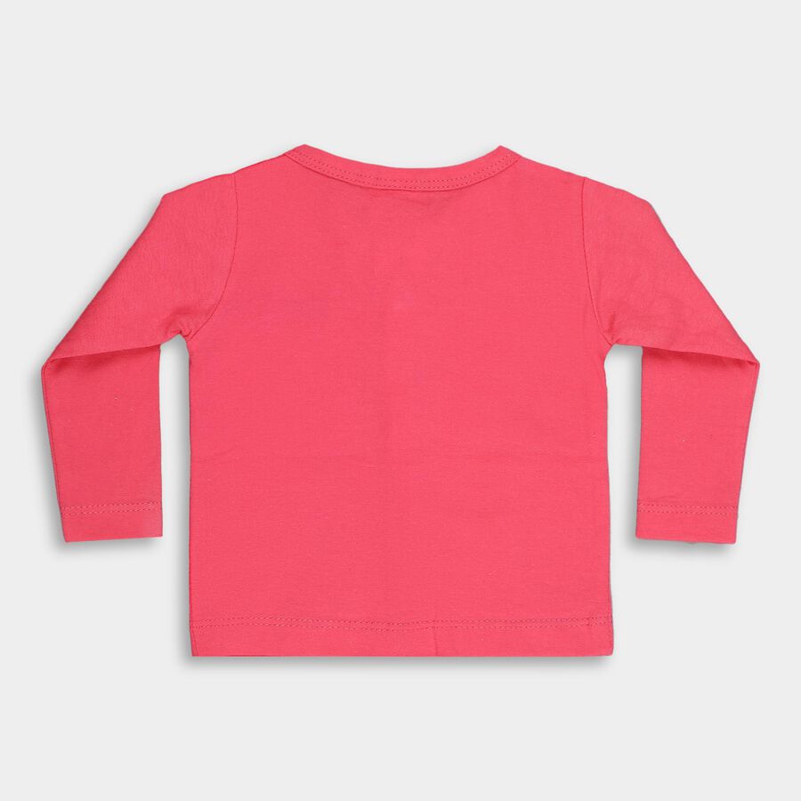 Infants Bright Coral Pink Cotton V-Neck Casual T-Shirt, Pink, large image number null