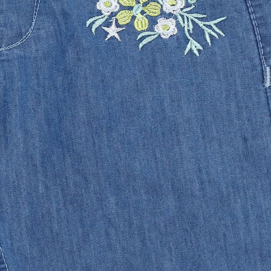 Girls' Muted Denim Blue Relaxed Fit Embroidered Jeans, Mid Blue, large image number null
