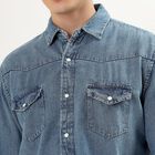 Men's Denim Blue Cotton Classic Collar Casual Shirt, Dark Blue, small image number null