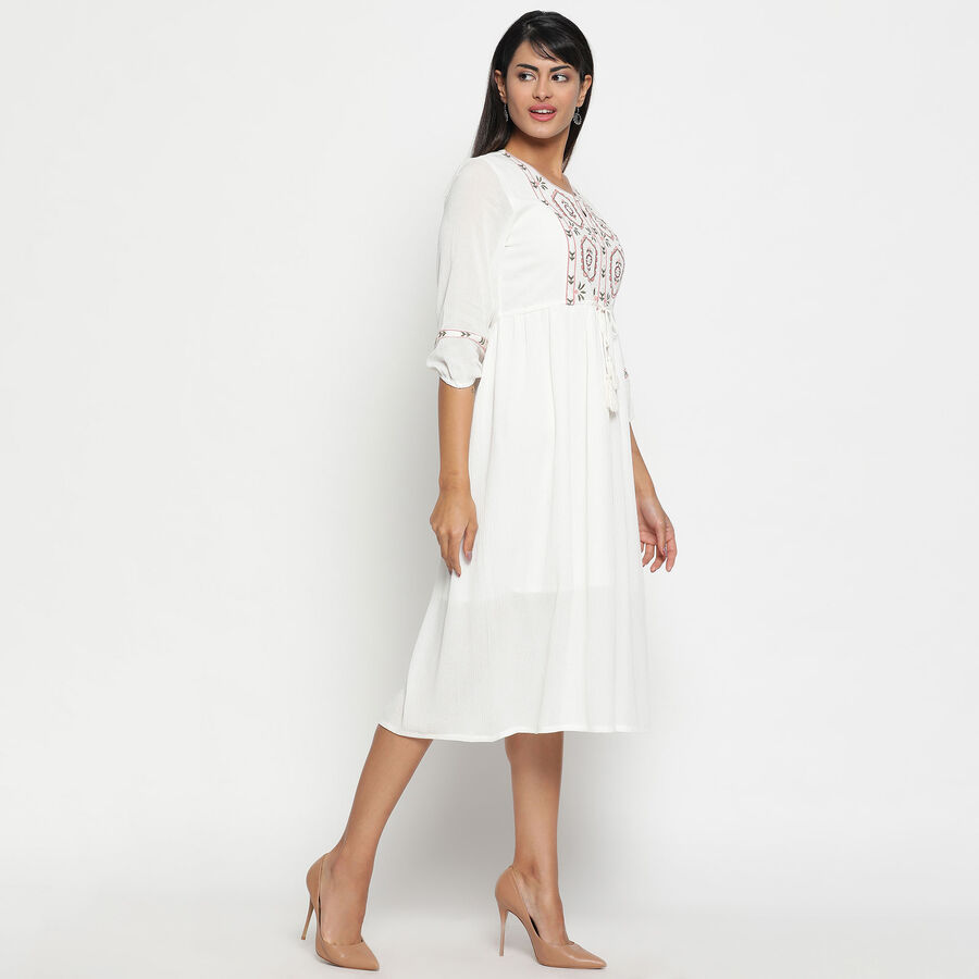 Embroidered Calf Length Dress, सफ़ेद, large image number null