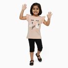 Girls Light Pink Cotton Round Neck Casual T-Shirt, हल्का गुलाबी, small image number null