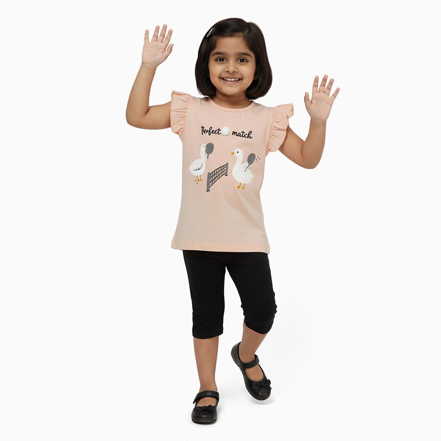 Girls Light Pink Cotton Round Neck Casual T-Shirt, हल्का गुलाबी, large image number null