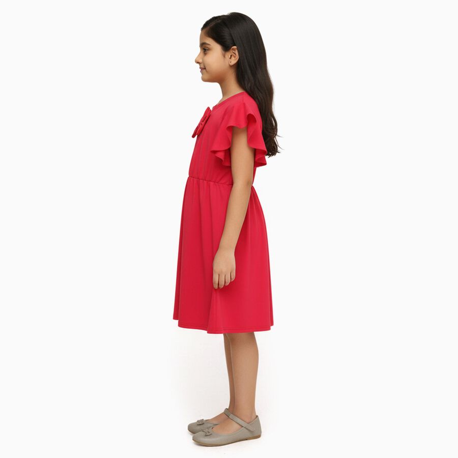 Girls' Bright Red Round Neck Party Dress, रानी (फ्यूशिया), large
